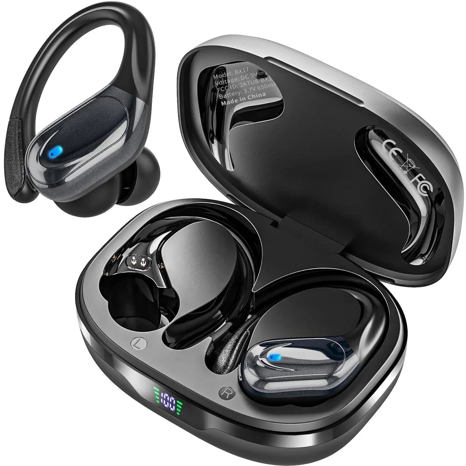 Wireless Earbuds Bluetooth 5.4 Headphones Stereo Ear Buds, ENC Noise Cancelling Mic,IPX7 Waterproof Earphones with Hook Earphone