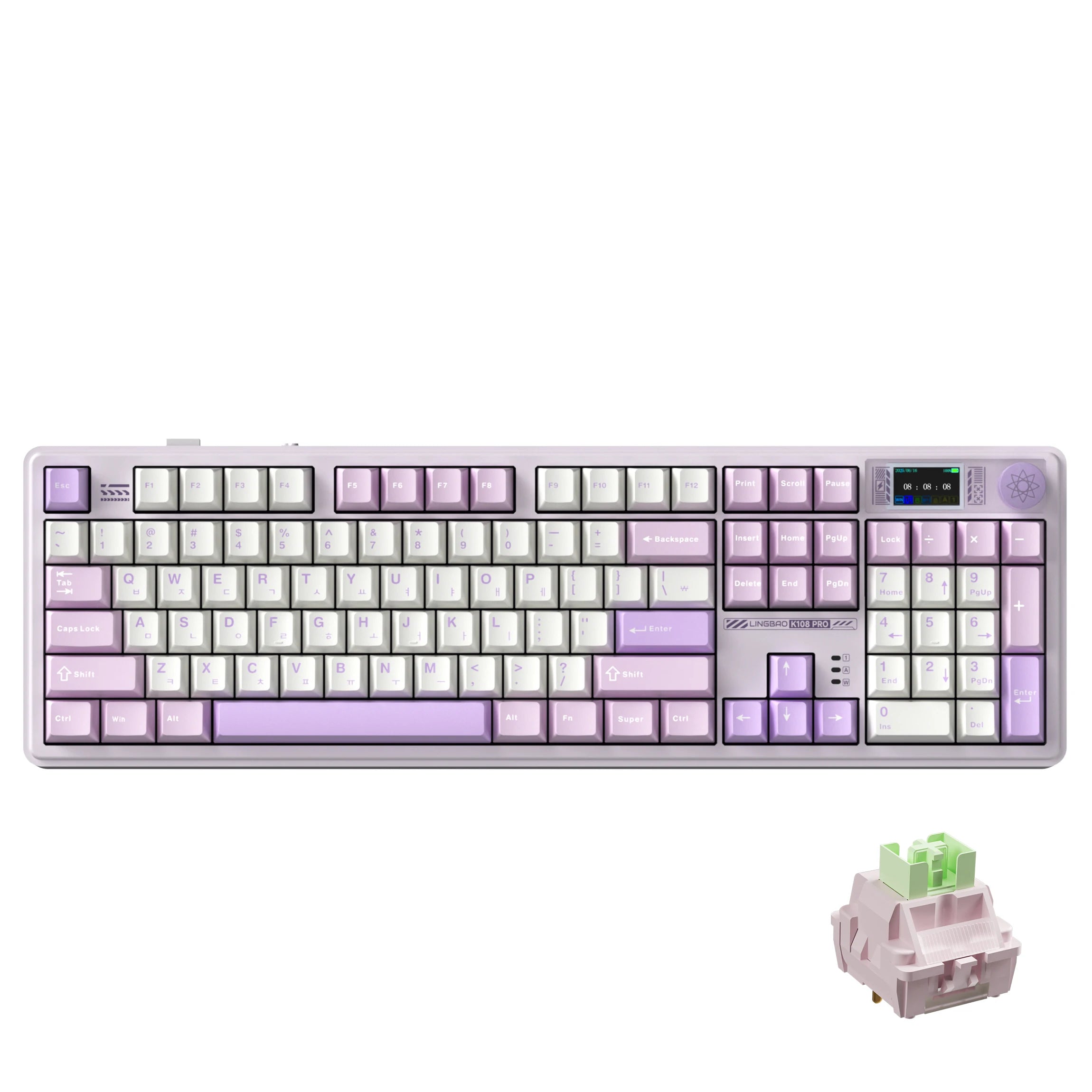 LINGBAO K108pro Mechanical Keyboard Tri-mode Korean Letters Macaron Color PBT Keycap 10000mAh Large Battery for Computers for PC