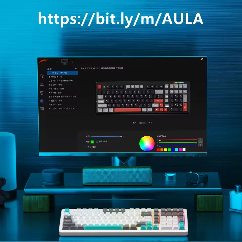 AULA×LINGBAO K98 Wireless Machanical Keyboard Custom Korean Letters PBT Keycaps Hot-swappable LEOBOG Switch 90% Layout