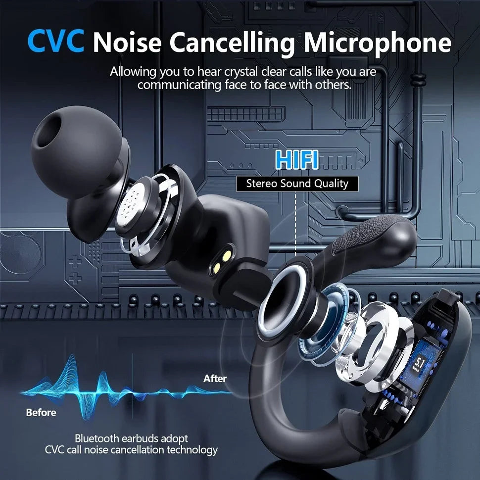 Wireless Earbuds Bluetooth 5.4 Headphones Stereo Ear Buds, ENC Noise Cancelling Mic,IPX7 Waterproof Earphones with Hook Earphone