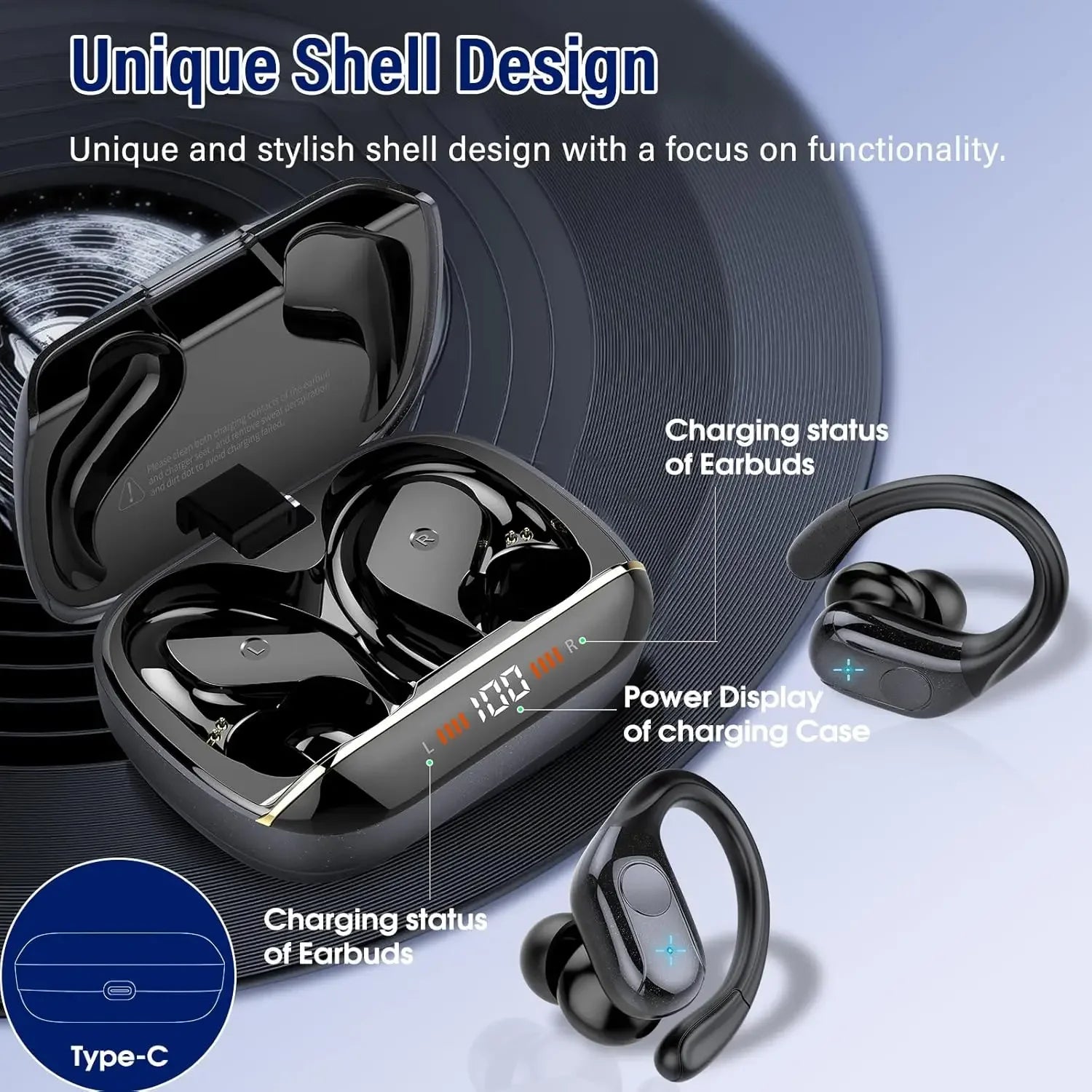 Wireless Noise Canceling Earbuds, Bluetooth 5.4 Earphones,Stereo Headphones, Sport Ear buds with Earhooks, for Sport,Running,Gym