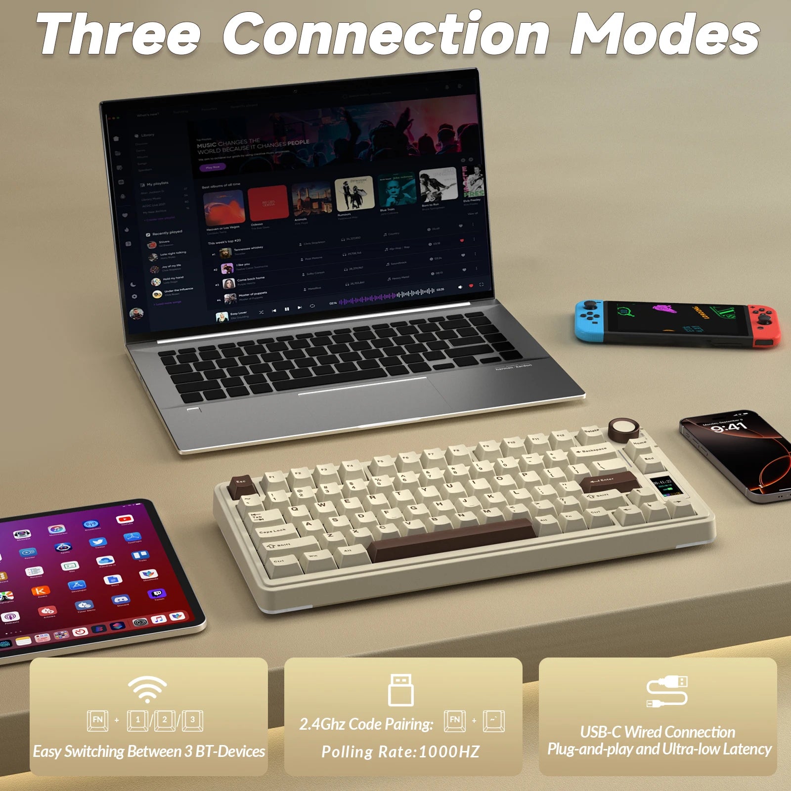 AULA S75pro Wireless Keyboard Tri-mode RGB Gaming Keyboard Hot Swap PBT Keycaps with Macro Software