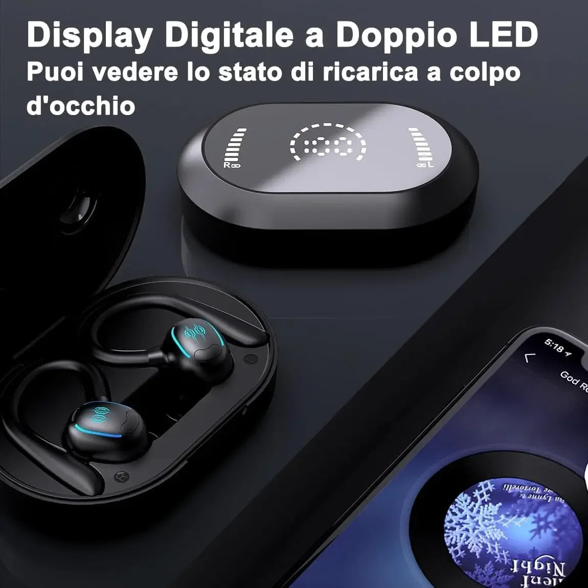 Sports Bluetooth 5.4 Earphones,True Wireless Headphones with Mic Touch Control,Noise Reduction Earhooks Waterproof TWS Earbuds