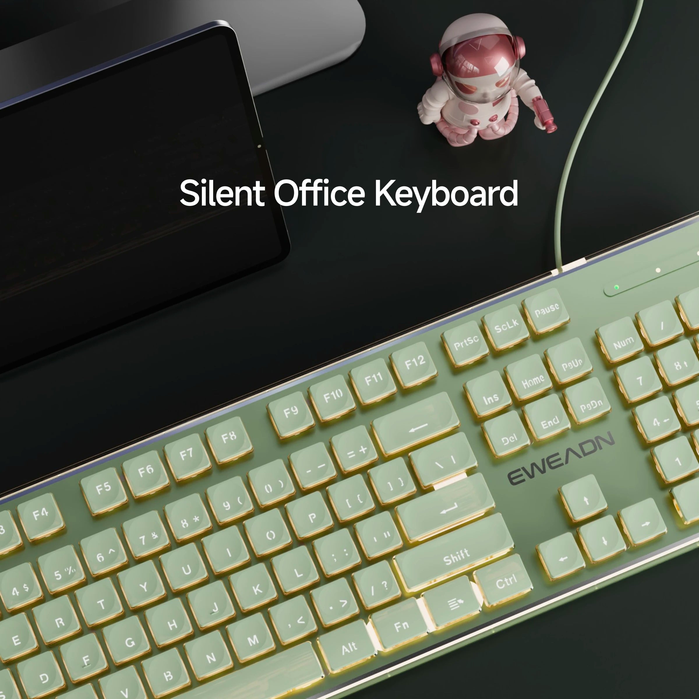 EWEADN V3 Gaming wired Keyboard backlit, green Office keyboard silent full size slim,Compatible with Windows/Laptop/ PC, Desktop