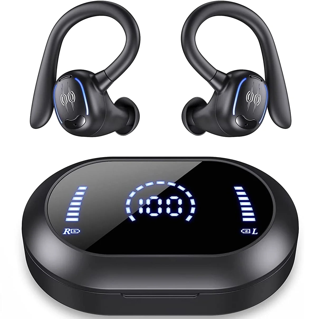 Sports Bluetooth 5.4 Earphones,True Wireless Headphones with Mic Touch Control,Noise Reduction Earhooks Waterproof TWS Earbuds