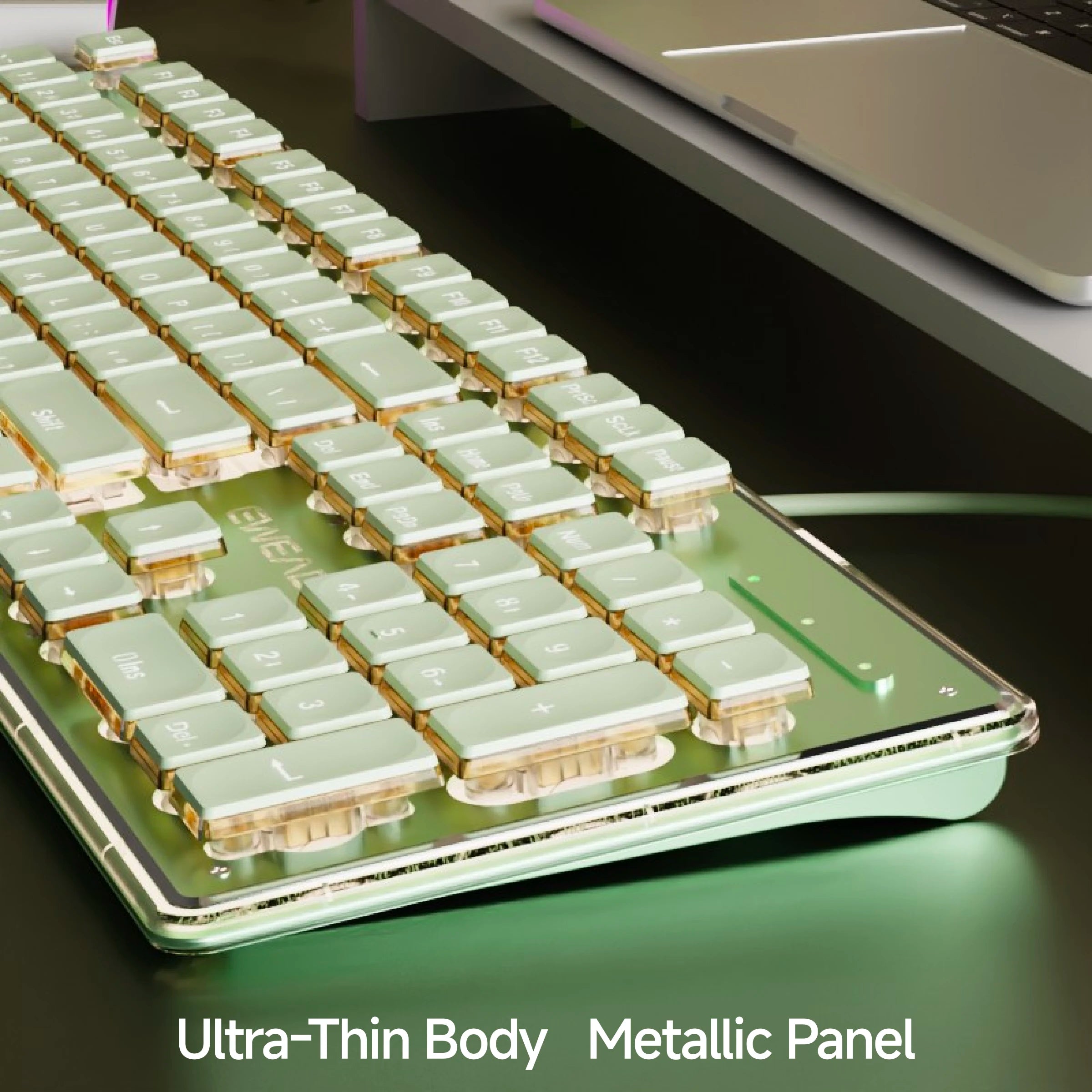 EWEADN V3 Gaming wired Keyboard backlit, green Office keyboard silent full size slim,Compatible with Windows/Laptop/ PC, Desktop