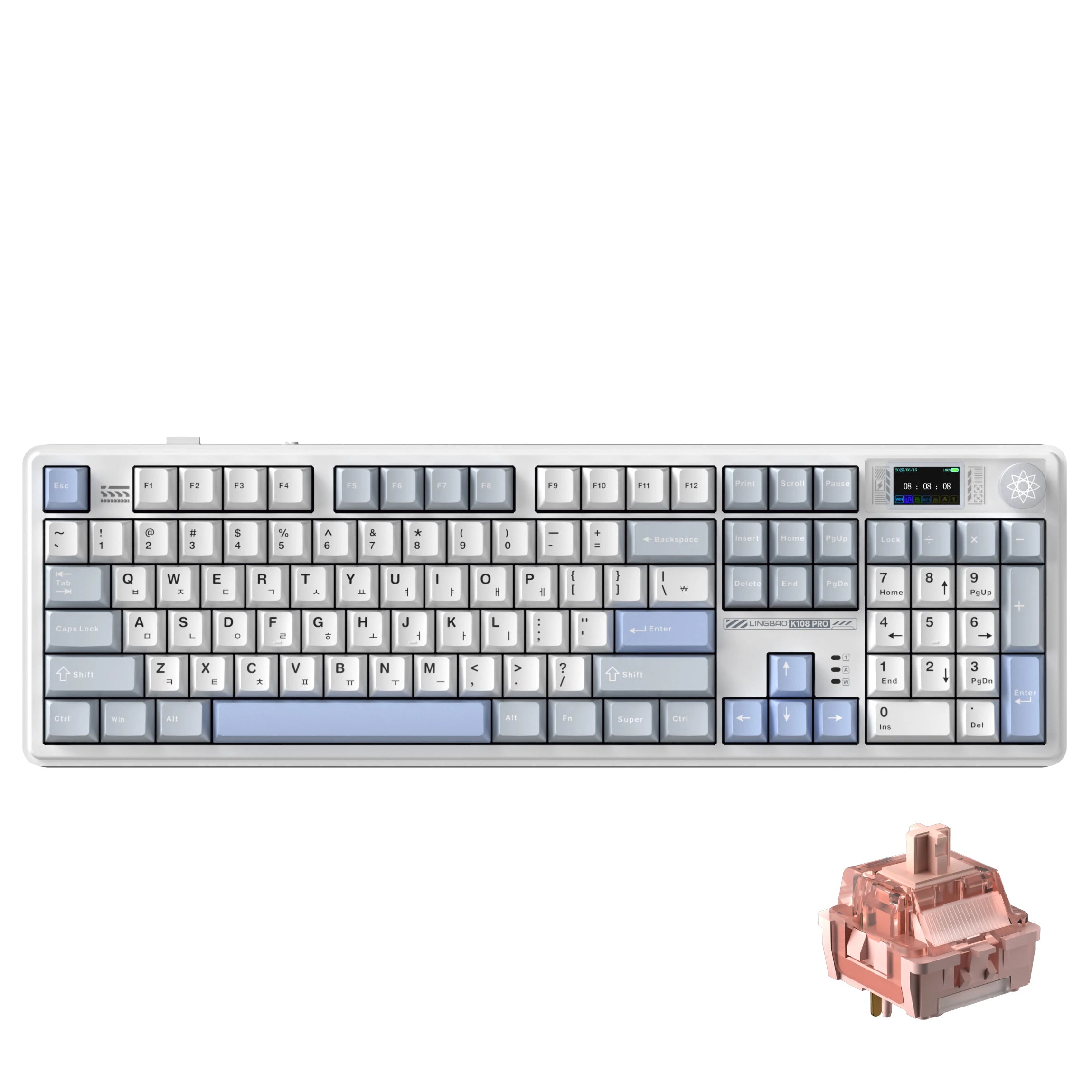 LINGBAO K108pro Mechanical Keyboard Tri-mode Korean Letters Macaron Color PBT Keycap 10000mAh Large Battery for Computers for PC
